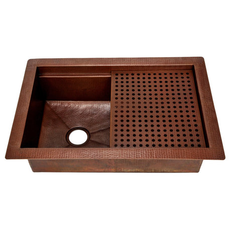 Single Well Copper Kitchen Sink With Removable Drainboard by SoLuna, Dark Smoke