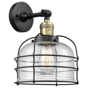 Large Bell Cage 1-Light Sconce, Black Antique Brass, Seedy