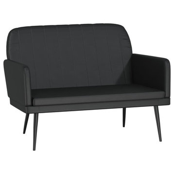 vidaXL Loveseat Upholstered Loveseat Bench with Armrests Black Faux Leather
