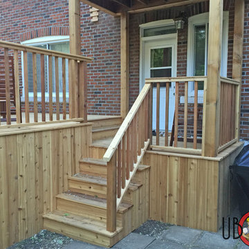 Cedar Deck and Fence Wood Privacy Wall and Wood Spindle Railings