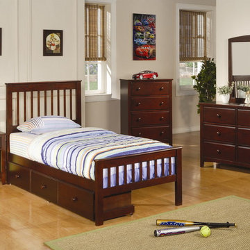 Parker 4 Pcs Kids Slat Storage Bedroom Set (Bed, Nightstand, Dresser and Mirror)