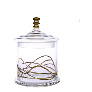 Glass Vanity Canisters with Gold Lids, Mason Jar Bathroom Set (3 Pack)