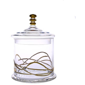 Classic Touch Round Swirl Gold Design Glass Jar with Lid