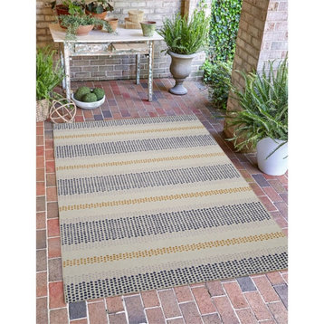 Linon Indoor Outdoor Machine Washable Alfie Accent 3'x5' Rug in Ivory and Blue