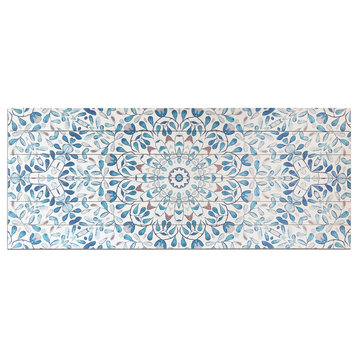 Ornate Pattern Print On Wood, Blue, 19x45