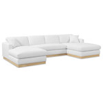 Meridian Furniture - Johanna Black Linen Textured Fabric 3pc. Sectional, White, Natural Finish - Gather your whole crew for family movie night on this white Johanna linen textured fabric sectional sofa. Upholstered in rich white linen textured fabric and featuring a natural finish solid wood base, this sectional exudes a mid-century charm that's both elegant and comfortable. The eucalyptus wood frame provides durability and ensures lasting performance and use, while the plush seat and pillowy back cushions offer a cozy seating experience.