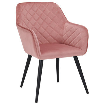 1 x Diamond Stitched Black Legs Armchair, Pink