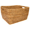 Artifacts Rattan Rectangular Family Basket, Honey Brown, 24"x20"x13"