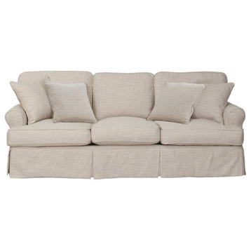 Sunset Trading Horizon T-Cushion Fabric Slipcovered Sofa in Linen Beige