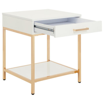 Alios End Table With White Gloss and Gold Chrome Plated Base