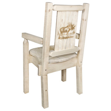 Homestead Captain's Chair With Laser Engraved Moose Design, Clear Lacquer Finish