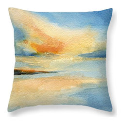 Blue + Orange Sunset Coastal Beach Throw Pillows - Decorative Pillows