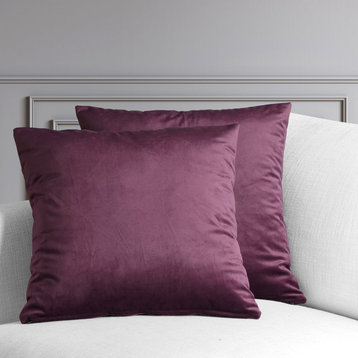 Heritage Plush Velvet Cushion Cover Pair, Winter Plum, 18w X 18l