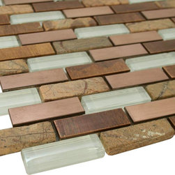 Glossy White & Light and Dark Brown Stone Authentic Glass Mosaic Tiles Collectio - Home Accessories & Decor
