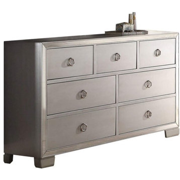 Benzara BM185424 7 Drawer Dresser With Mirror Insert Front Trim, Platinum