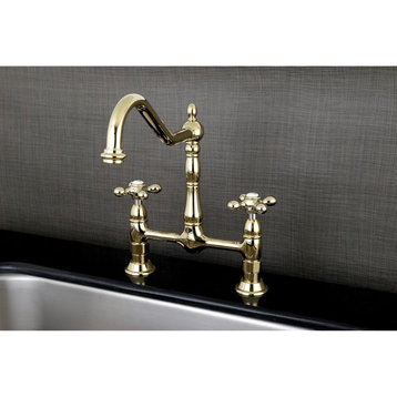 Victorian Kitchen Bridge Faucet, Swiveling Spout With 2 Crossed Handles, Brass