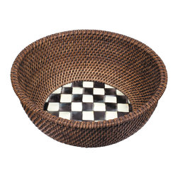 Courtly Check Rattan & Enamel Bowl | MacKenzie-Childs - Serving Utensils