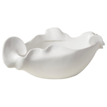 Modern Matte White Oval Centerpiece Bowl 20" Free Form Ceramic Organic Shape
