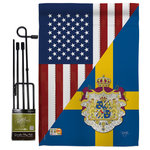 Breeze Decor - US Sweden Friendship Flags of the World US Friendship Garden Flag Set - US Friendship Beautiful Mini Garden Flag with Metal Garden Banner Pole Stand - Complete Set with Garden Pole - 16" x 40" Power Coated Metal Flag Stand