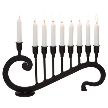 Blacksmith Handmade Iron 9 Branch Hanukkah Menorah Candle Holder