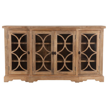 Pengrove 75-Inch Mango Wood Cabinet with Carved Lattice Work Doors