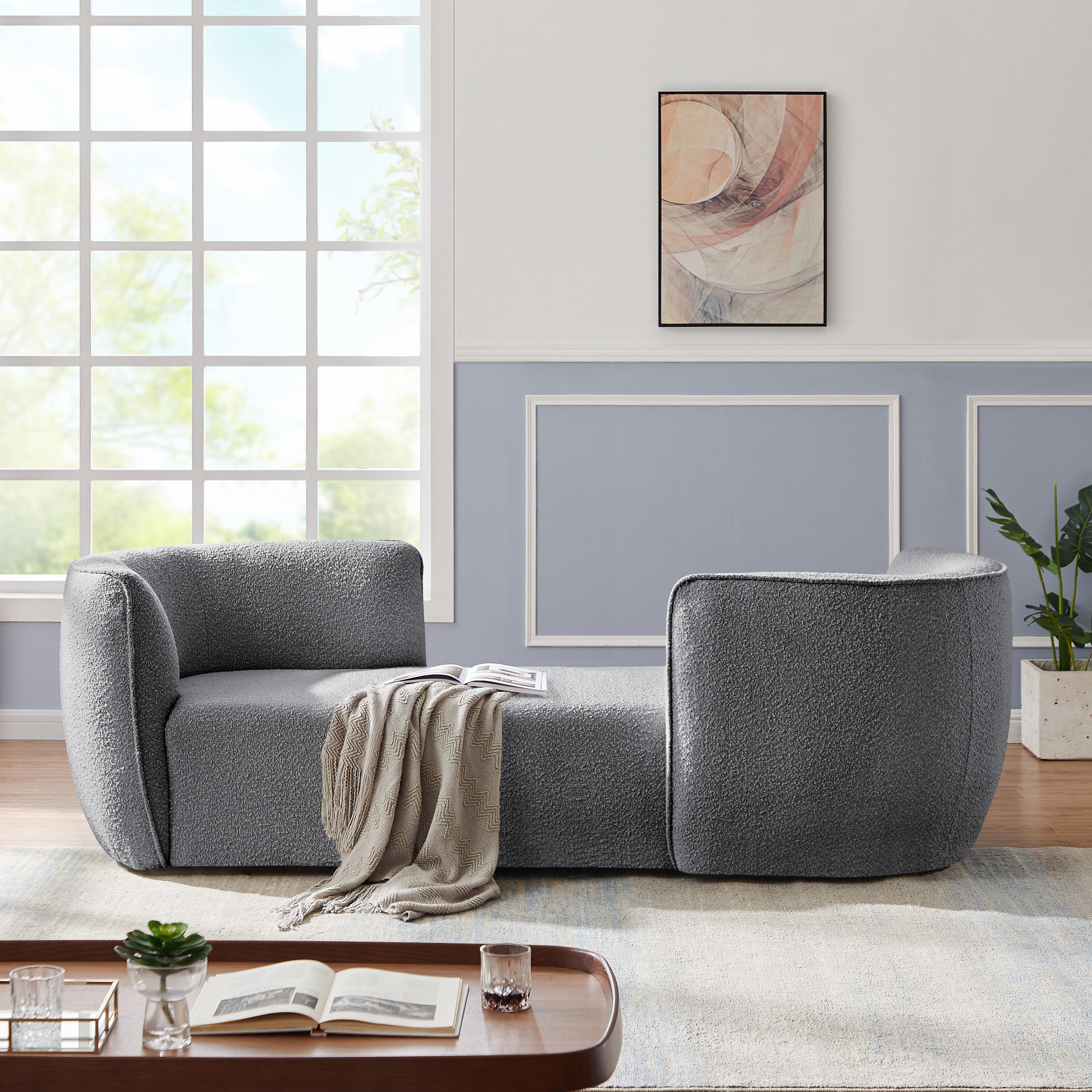 Hilton Boucle Fabric Upholstered Chaise Lounge - Transitional - Indoor ...