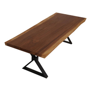 Gloucester Solid Wood Iron Base Large Live Edge Dining Table - Rustic ...