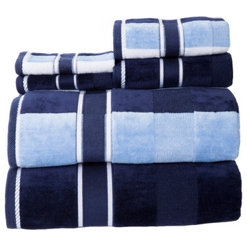 12PC Towel Set Cotton Bathroom Accessories Solid and Striped Towels, Navy