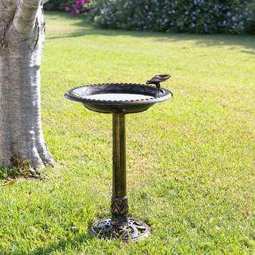 27" Tall Outdoor Antique Style Bronze Birdbath Bowl with Bird Figurine