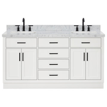 Ariel Hepburn 67" Rectangular Double Sink Vanity, White, 1.5" Carrara Marble