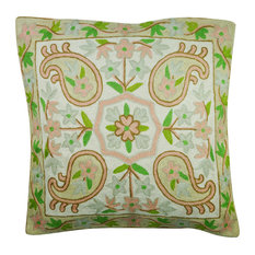 Mogul Interior - Indian Cushion Covers Handmade Woolen Suzani Embroidered Indian Pillow Case - Pillowcases and Shams