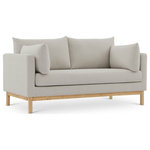 Meridian Furniture - Langham Linen Textured Fabric Upholstered Loveseat, Beige - Let the cares of the day drift away when you're relaxed from the comfortable confines of this Lanham beige linen textured fabric loveseat. The boxy design is modern and chic with a mid-century vibe, and the loveseat rests on a solid wood frame for impeccable durability. Beige linen textured fabric upholstery covers the sides, back, and cushions of the chair, while two plump pillows on either side make it an extra comfy seating option that everyone loves.