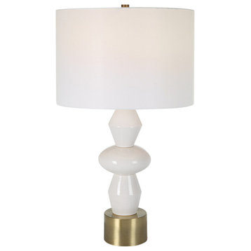 Luxe Gold White Stacked Shapes Table Lamp 29 in Ceramic Ivory Gloss Brass