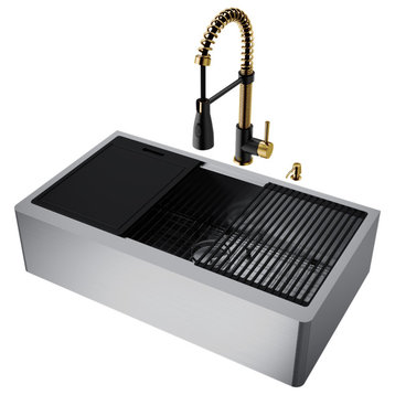 VIGO Stainless Steel Farmhouse Kitchen Sink With Accessories and Brant Faucet