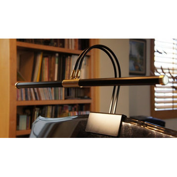 22'' Battery Operated LED Grand Piano Lamp - Black With Brass Accents