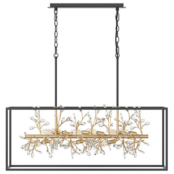 Black and Gold 9-Light Rectangle Crystal Chandelier for Kitchen Island