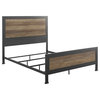 Pemberly Row Queen Industrial Wood and Metal Panel Bed in Rustic Oak
