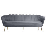 Meridian Furniture - Gardenia  Velvet Upholstered Sofa, Gray - Turn heads in an instant when you add this Gardenia velvet sofa to your room. This attention-demanding sofa features a shell-shaped back with deep channel tufting for added textural appeal. The round seat cushion is deep and generously sized, so you have wiggle room to get comfortable. Soft grey velvet upholstery covers the entire sofa except for its legs, which are made from chrome for durability and finished in gold for a touch of glam.