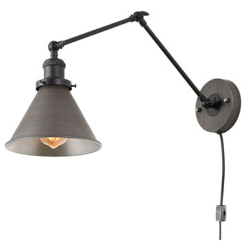 LNC 1-Light Wall Sconce Plug-in Adjustable Black Silver Brushed Light