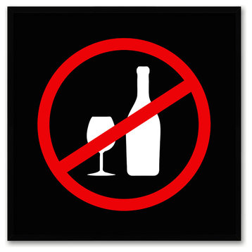 "No Drinking" Sign Black Print on Canvas with Picture Frame, 30"x30"