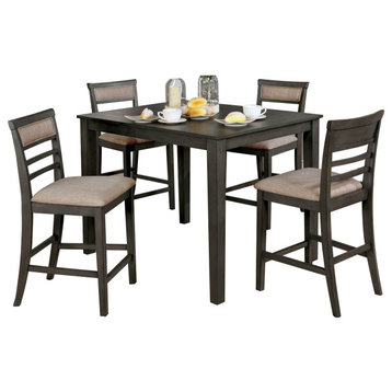 Counter Height Table Set, Weathered Gray and Beige, 5 Piece