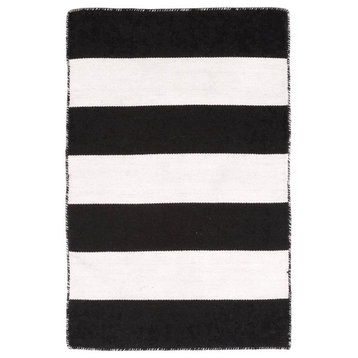 Sorrento Rugby Stripe Indoor/Outdoor Rug, Black, 2'x3'