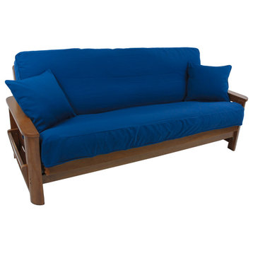 Twill Full Futon Cover With Throw Pillows, 3-Piece Set, Royal Blue