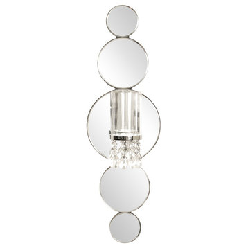 HomeRoots Graduating Mirrored Disks Wood Glass Frame Wall Sconce