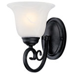 Hardware House - Hardware House Tuscany Wall Sconce, Textured Black - A great look for any bathroom or wall with its alabaster glass and textured black finish.  1-light wall/bath fixture with alabaster glassProjection: 8"Uses 1 - 60W A19 medium bulb (not included)SIZE: 6-1/4x8-3/4"FINISH: Textured Black