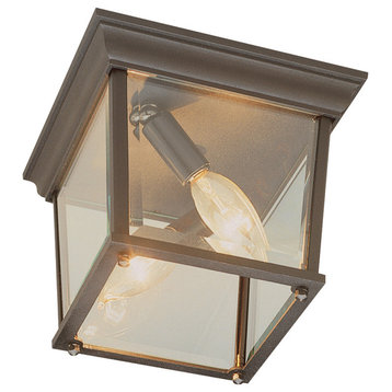 Ansel 2 Light Flushmount Lantern in Rust with Clear Beveled