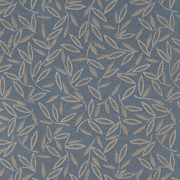 Blue And Brown Floral Leaf Contract Grade Upholstery Fabric By The Yard