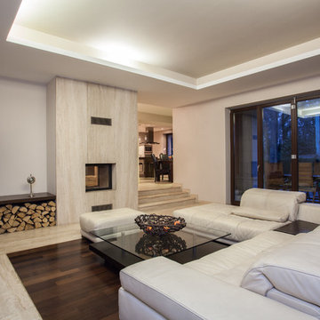 Travertine Fireplace and Travertine & Wood Mix Flooring