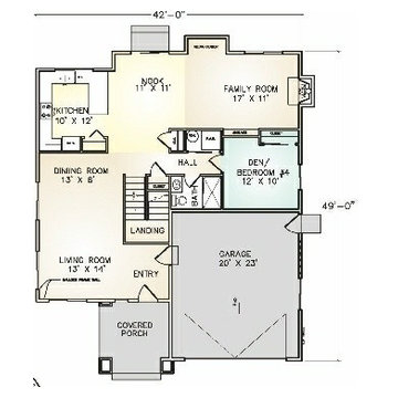 First Floor Plan of the Emerald 1369 sq. ft.