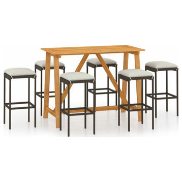 vidaXL Patio Bar Set 7 Piece Bar Table and Stools Patio Furniture Set Brown